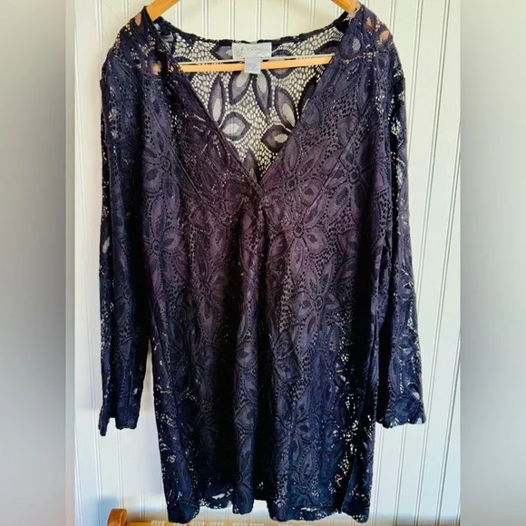 J Valdi Black Lace V-Neck Swim Cover Up Size M - Picture 1 of 5